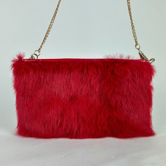 Bold Red Faux Fur Purse with Gold Chain – Glam Statement Bag by alexsusosnu Like - Picture 2 of 9